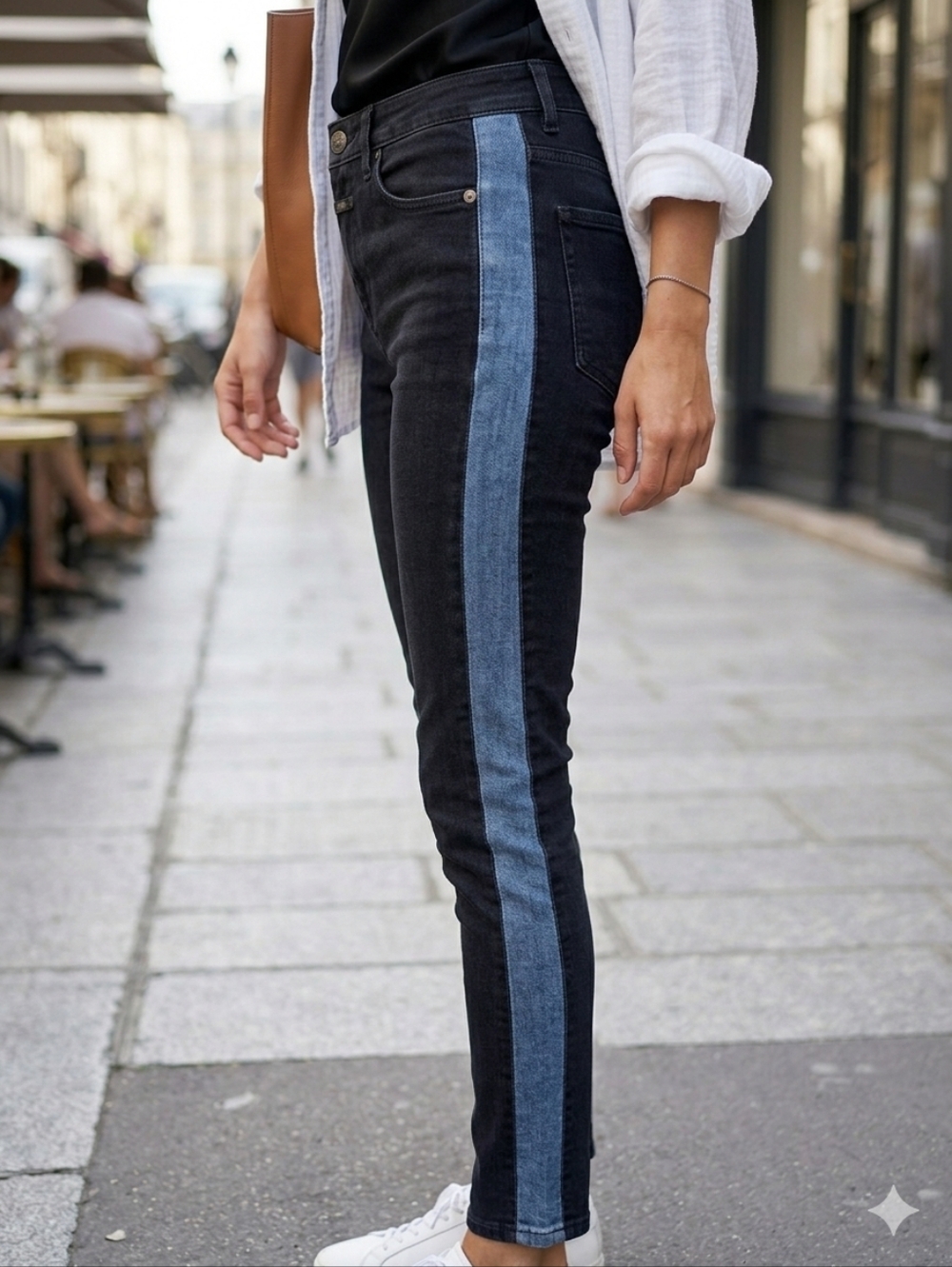 Closed Lizzy Two-Tone Skinny Jeans Candiani Italian Denim Side Stripe 26